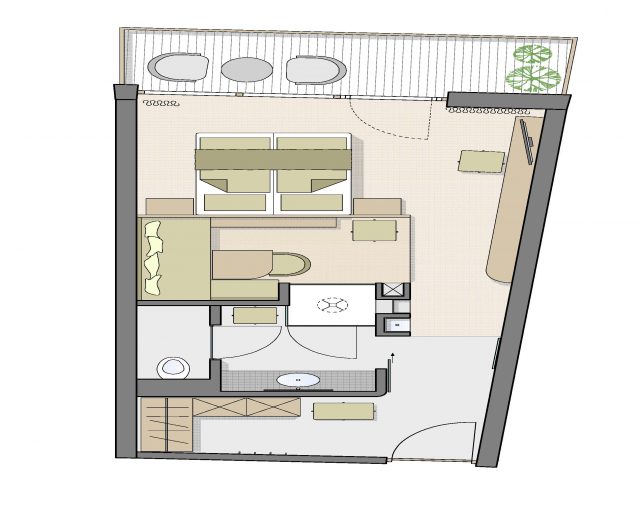 Grundriss einer modernen Wohnung mit Zimmeraufteilung