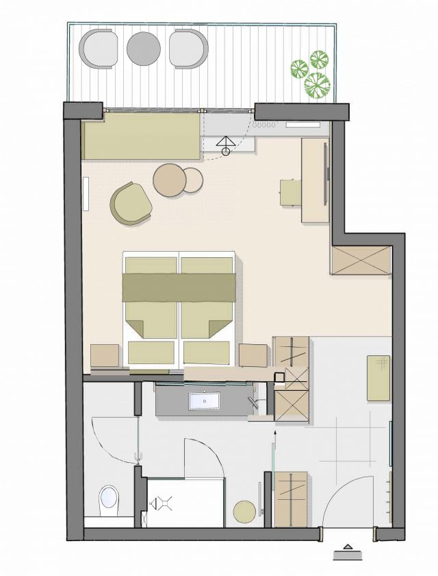 Grundriss einer modernen Wohnung mit Balkon.